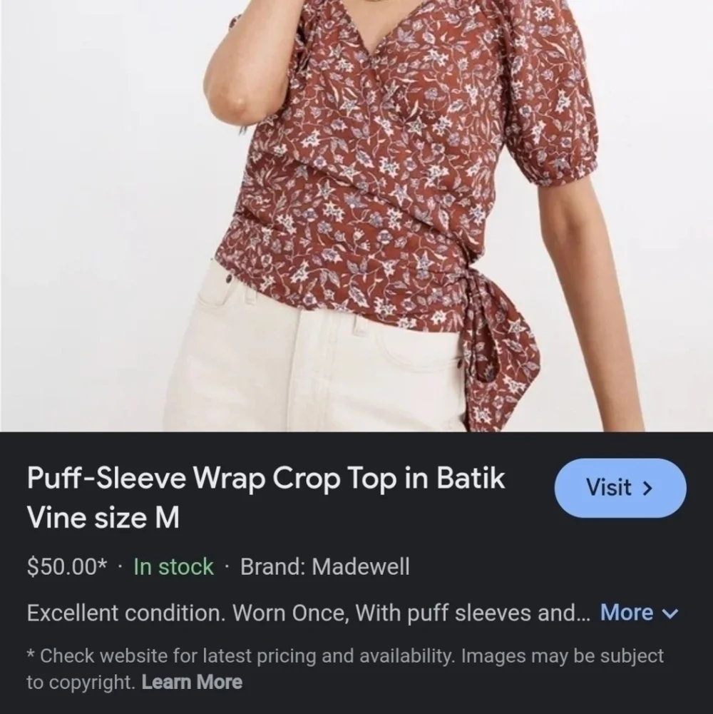 Madewell wrap puff sleeve crop bitk vine